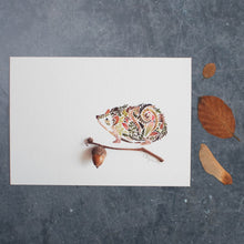 Load image into Gallery viewer, Mini Hedgehog and Acorn Print - 5" x 7"