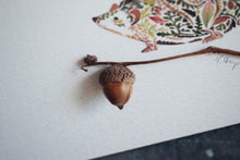 Load image into Gallery viewer, Mini Hedgehog and Acorn Print - 5" x 7"